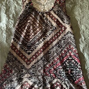 Womens Beige Tank Top with Black & Pink Tribal Print